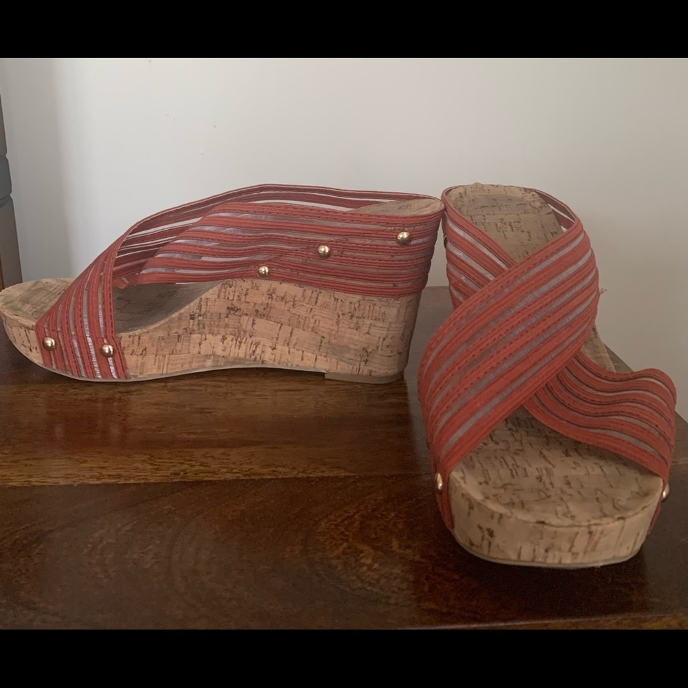 Rust Strapped Cork Wedges